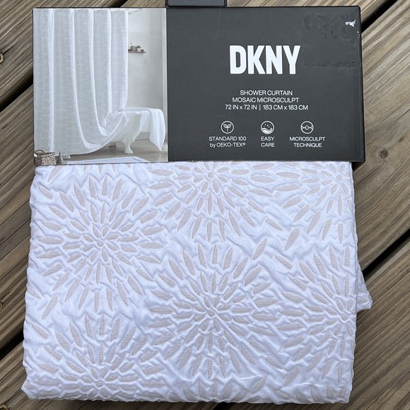 Dkny Bath New Dkny Mosaic Microsculpt White Beige Flower Print